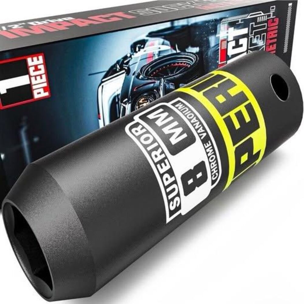 1/2" Drive Impact Socket, 8 mm Deep Socket, Metric, 6 Point